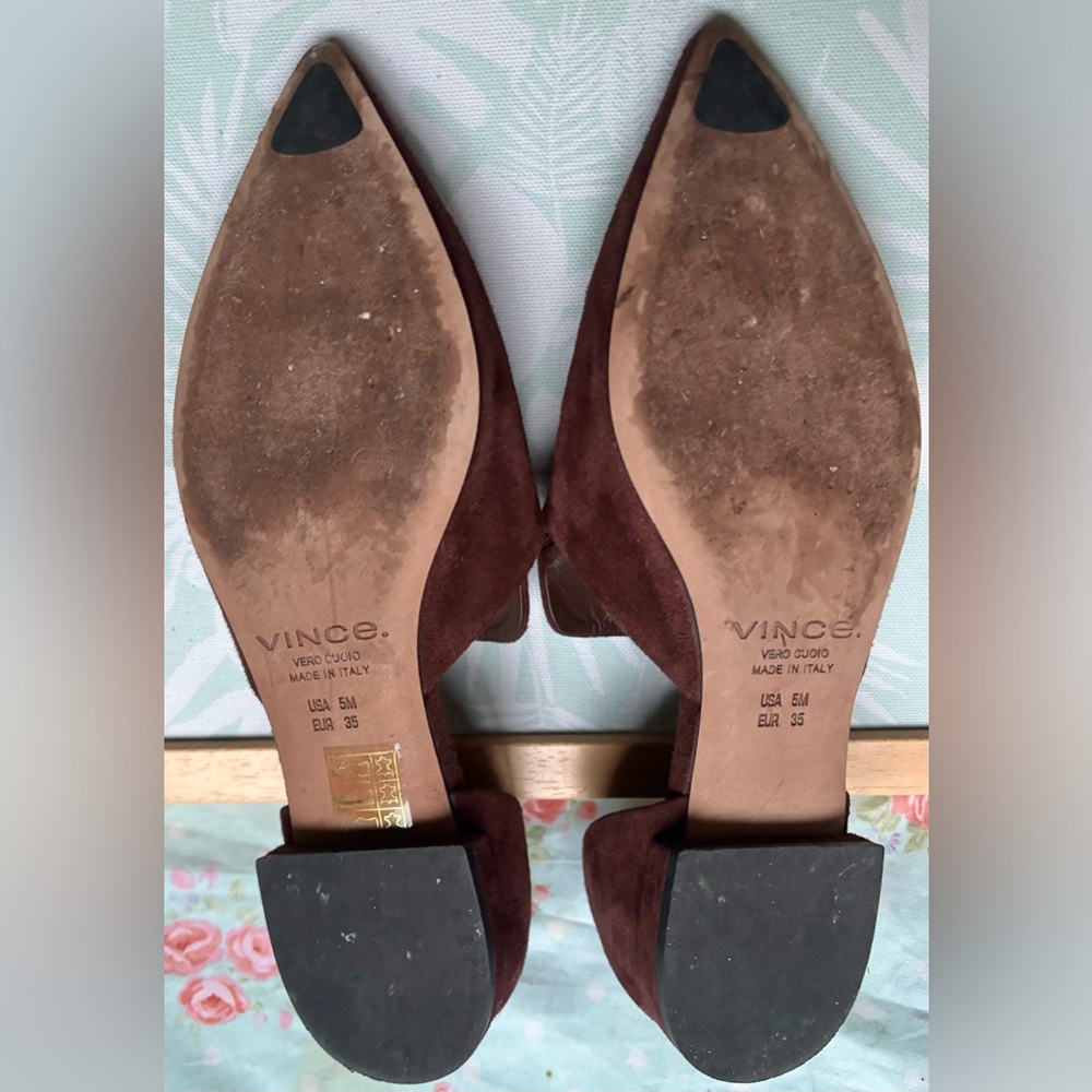Vince Damris d'Orsay Suede Leather Flats Short Heels Pointed Toe Burgundy Size 5 - Picture 10 of 11